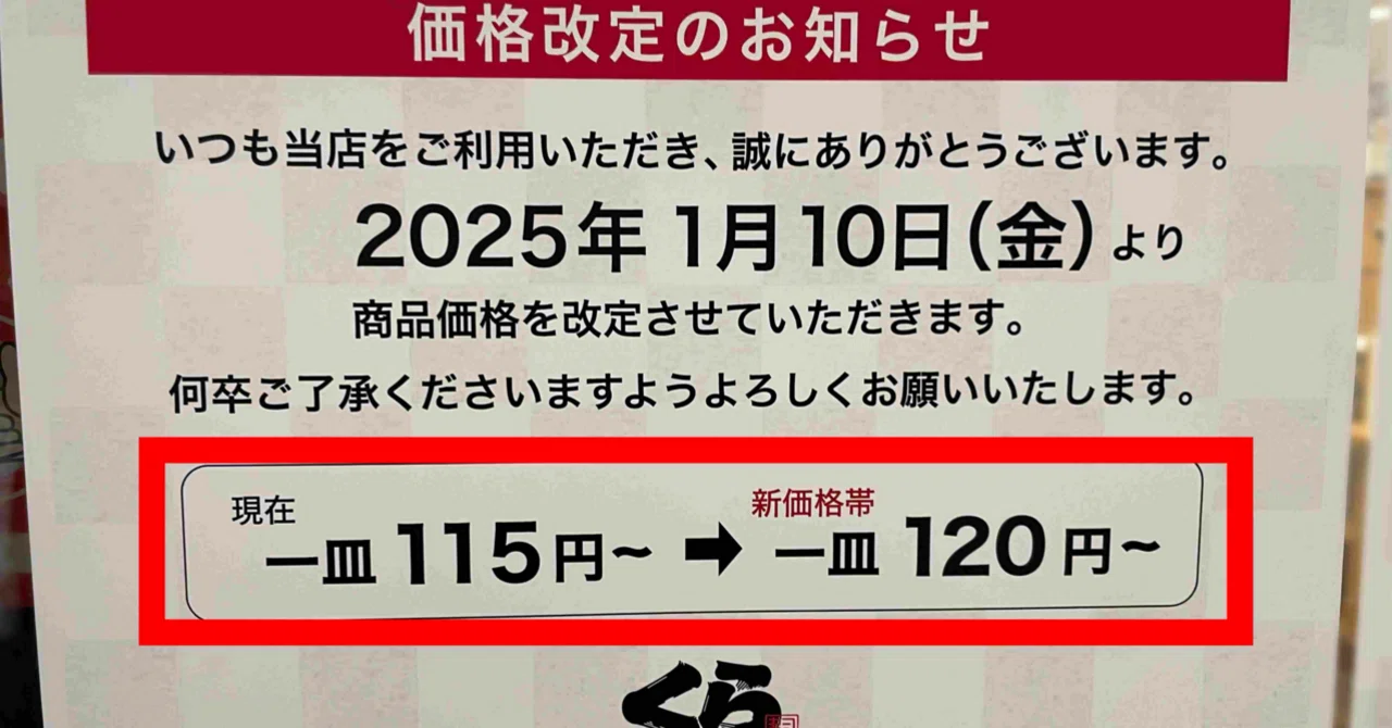 くら寿司の価格改訂のお知らせの画像