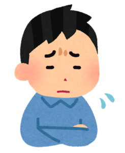 腕を抱えて悩んでいる男性の顔アイコン
