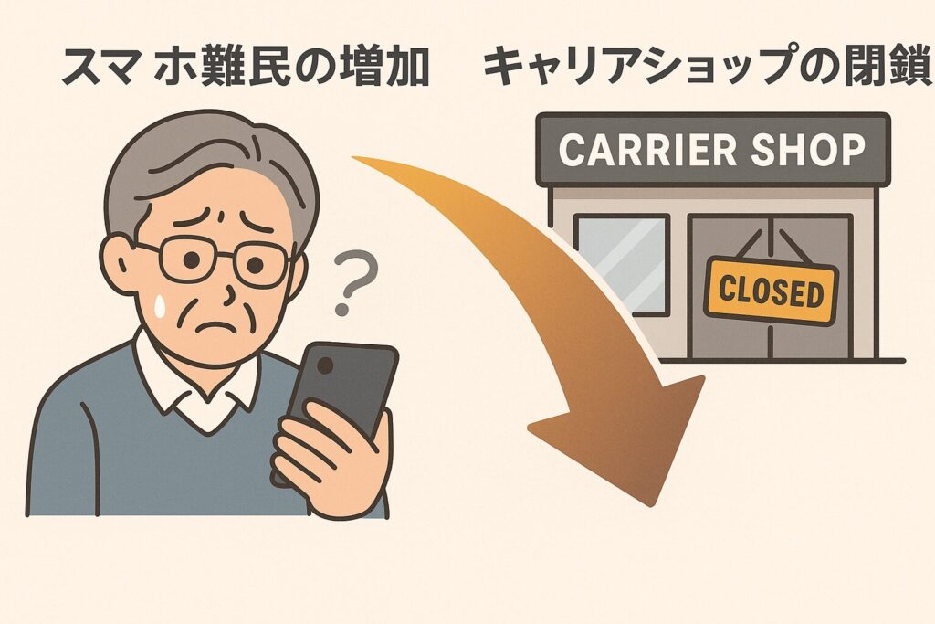 スマホ難民とキャリアショップ閉鎖の図の図解画像