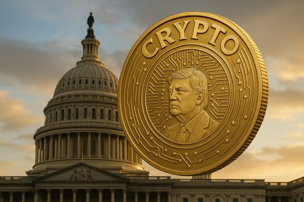 米議会の建物+“CRYPTO”の巨大コインが浮かぶ構図の画像