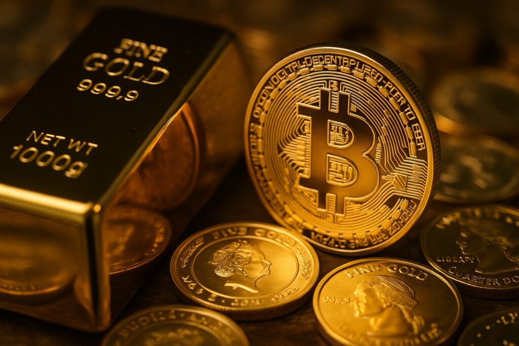 金とビットコインが並んでいる画像