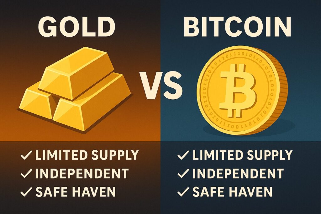 金(ゴールド)とビットコインの共通点と違いのイメージ画像