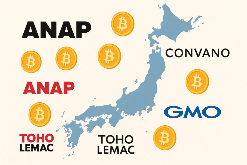 【画像案】
→ 企業ロゴ群+ビットコインアイコンを散りばめた日本地図