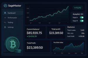 SageMaster（セージマスター）の管理画面や運用チャート風デザイン