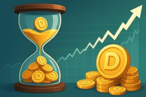 砂時計に積み上がるDOPトークンと上昇するチャート 砂時計に積み上がるDOPトークンと上昇するチャート