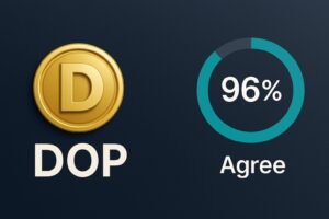 DOPロゴ＋投票結果（96%賛成）のインフォグラフィック