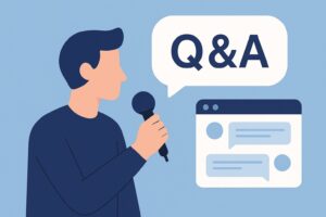 画像案：ビジネスパーソンとブロックチェーンを結びつけるグローバルなイラスト