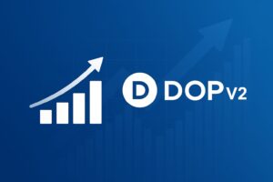 DOP v2と未来の成長を象徴するグラフや上昇する矢印