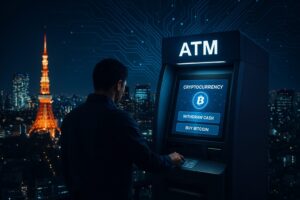日本の都市で稼働を始めた暗号資産ATMを操作する人物