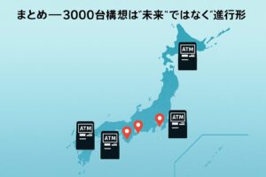 日本地図に広がる暗号資産ATM設置計画のイメージ