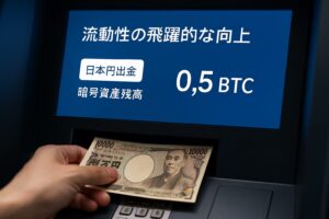 暗号資産ATMで現金を引き出す手元