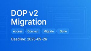 DOP v2移行の全体像と4ステップを示すキービジュアル