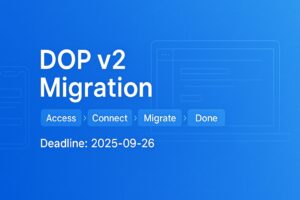 DOP v2移行の全体像と4ステップを示すキービジュアル