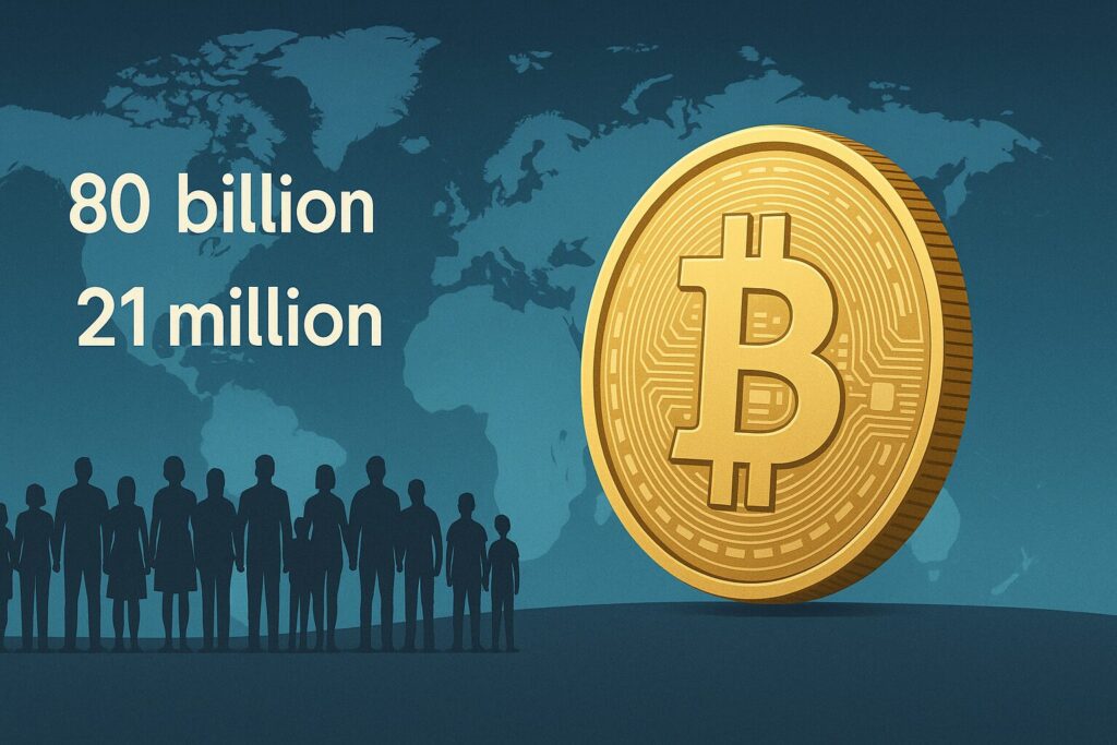 ビットコインの発行上限2100万枚と世界人口の対比｜希少性がもたらす逆転機会（16:9）