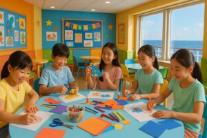 クルーズ船のキッズクラブで遊ぶ日本人の子どもたち