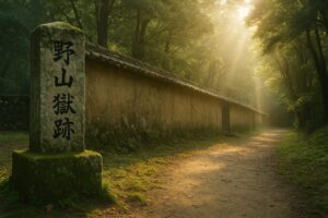 萩市の野山獄跡の石碑。吉田松陰が囚われの中で志を貫いた象徴。