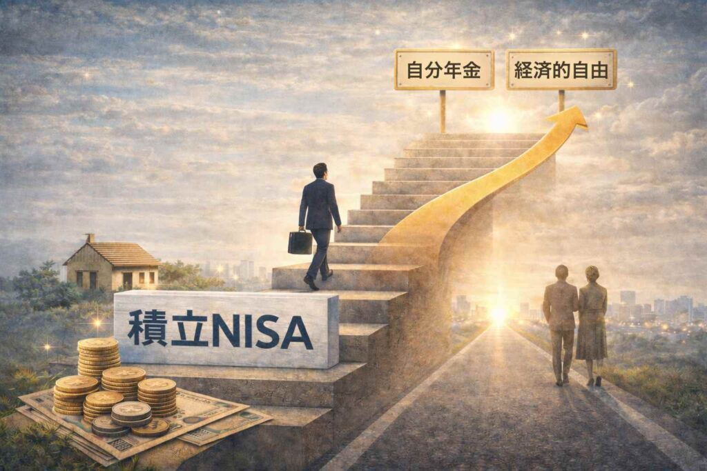 積立NISAを資産形成の土台として位置づけ次のステップへ進むイメージ画像