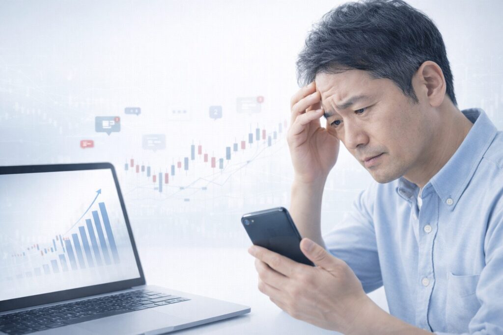 多くの人が感情や情報の多さに振り回されて資産を増やしにくいことを表したイメージ