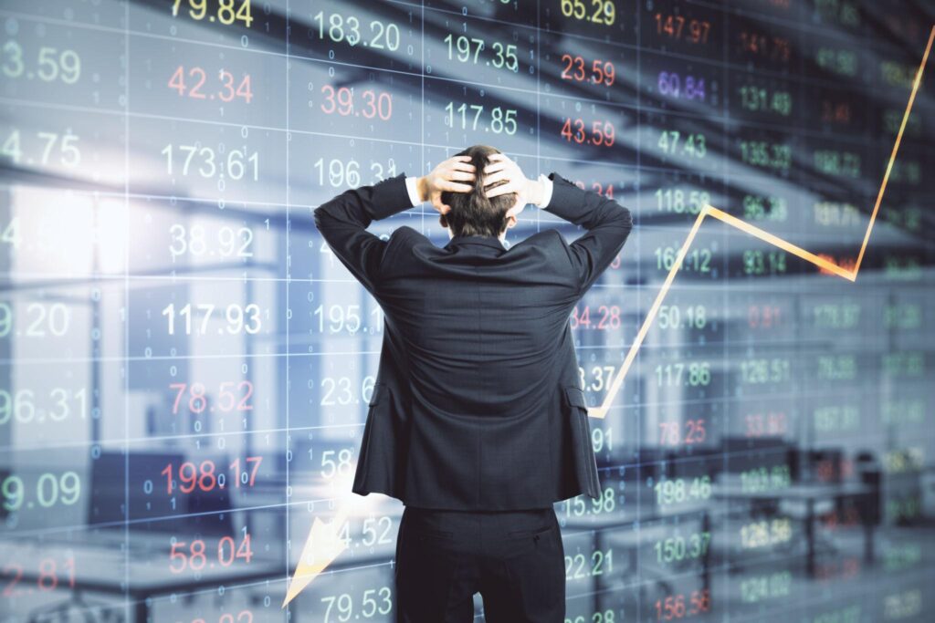 価格上昇による欲望と価格下落による恐怖に振り回される投資家の心理を表現したイメージ
