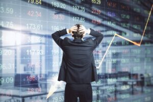 価格上昇による欲望と価格下落による恐怖に振り回される投資家の心理を表現したイメージ