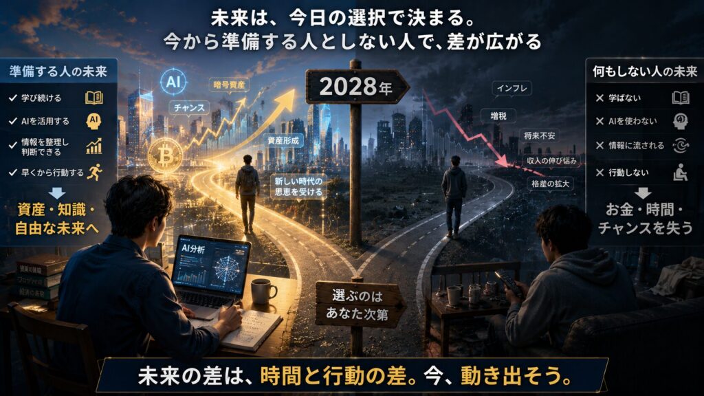 準備する人としない人の未来の差を表現したイメージ