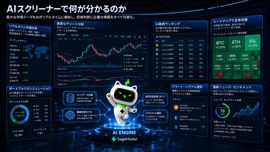 AIスクリーナーによる銘柄分析とランキング表示のイメージ。