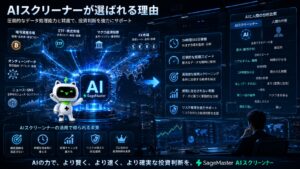 AIスクリーナーが市場分析を効率化する理由を表現したイメージ。