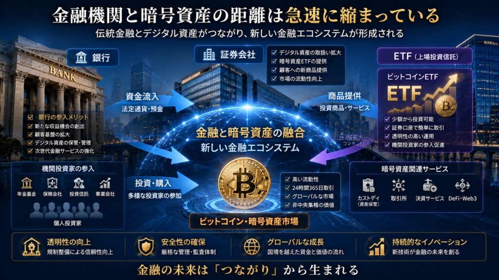 銀行と暗号資産市場がつながる未来イメージ