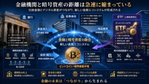 銀行と暗号資産市場がつながる未来イメージ