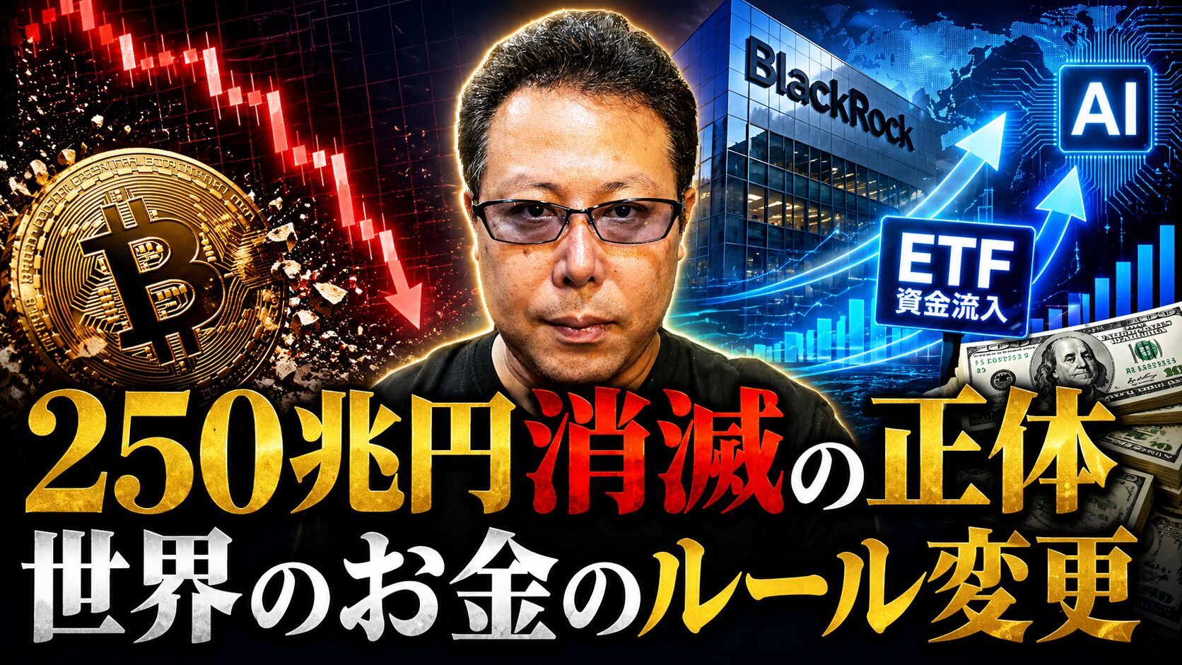 250兆円消滅の正体と世界のお金のルール変更を解説するビットコインとETFのイメージ画像
