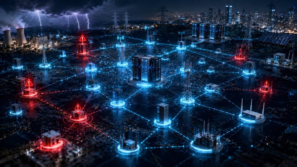 DePINの設備過剰・ネットワーク障害・規制・事業継続性などのリスクイメージ