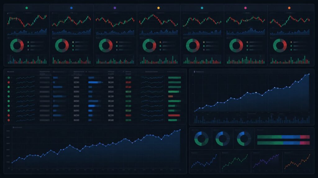 1週間の複数のFX取引と運用全体の結果を時系列で分析する金融ダッシュボード