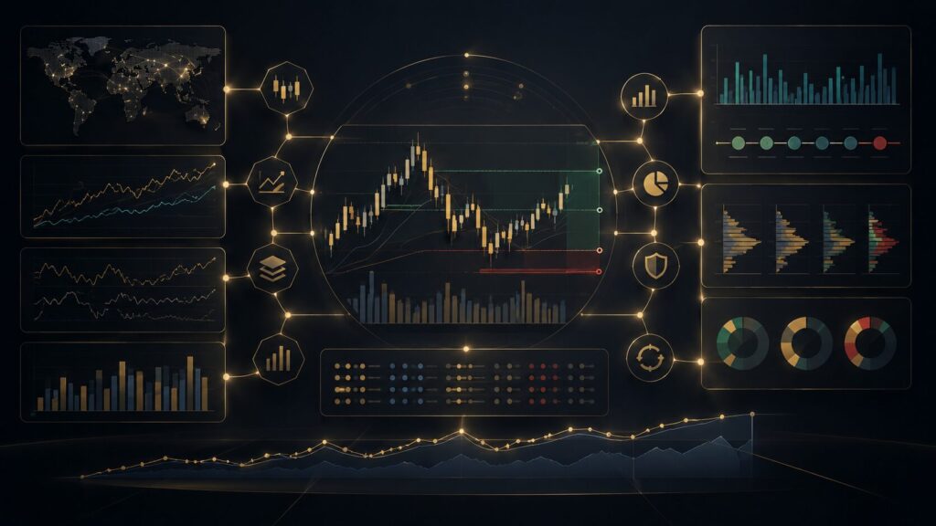 10PIPSの値動き・取引量・リスク・分析を統合してFX実績全体を判断するイメージ