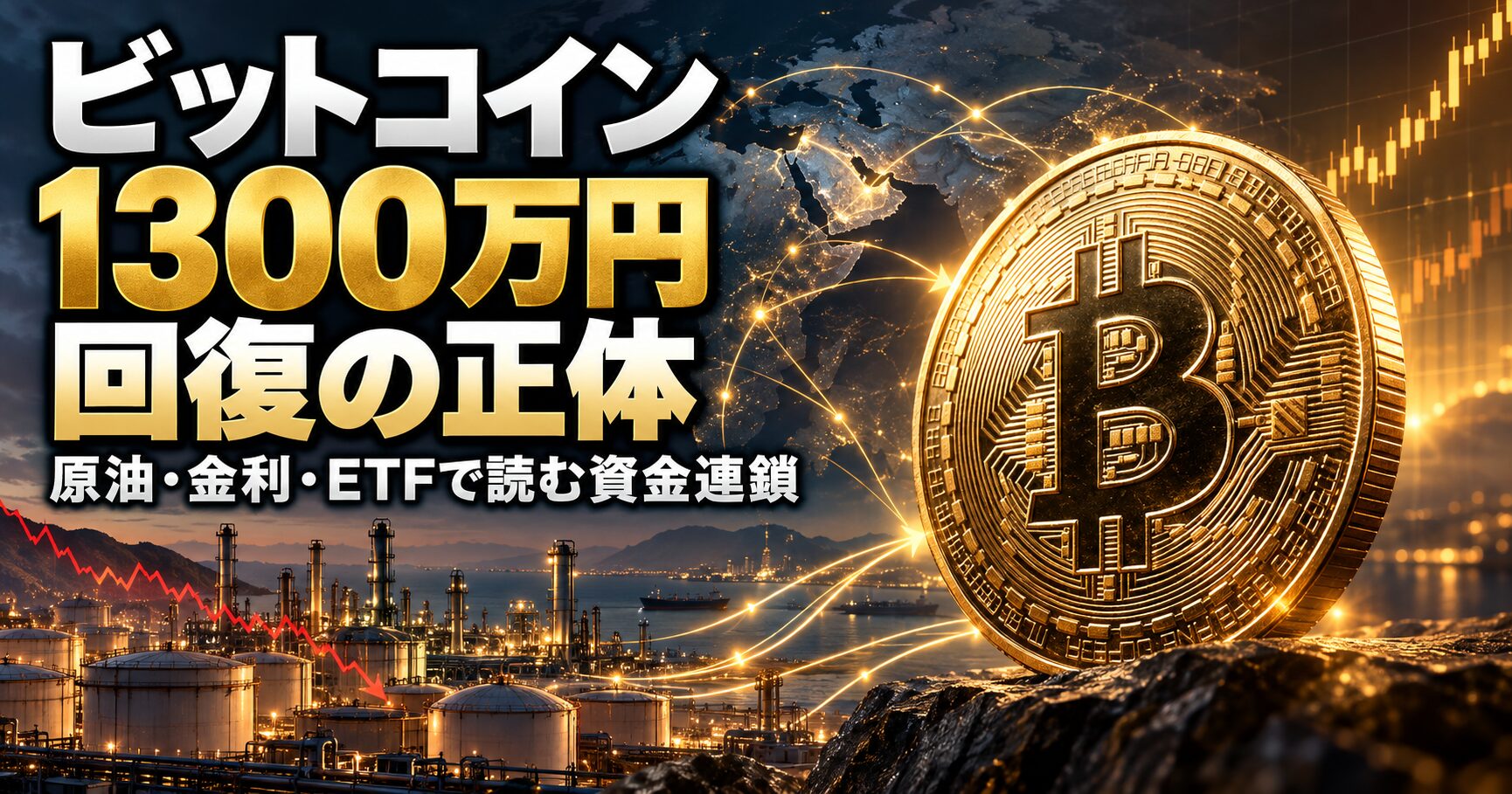 ビットコインが一時1300万円台を回復した背景を原油 金利 ETF 中東情勢と世界の資金移動から解説する記事画像