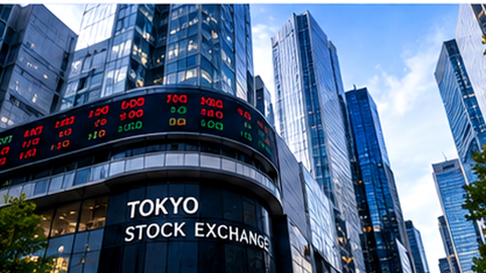 東京の金融街と株式市場をイメージした写実的画像